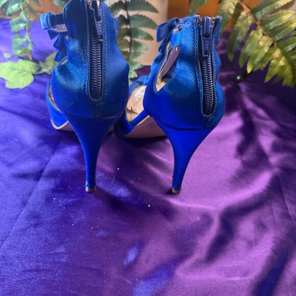 πKate Preston Beautiful Royal Blue 5" Satin Sandals Open Toe and Zipper - Picture 5 of 14